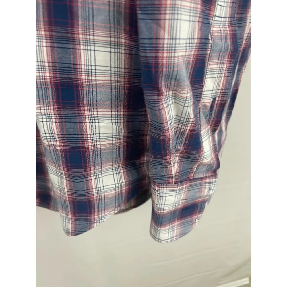J. Crew Size XL men’s Plaid Button Down Shirt Long Sleeve Blue White 98% Cotton
